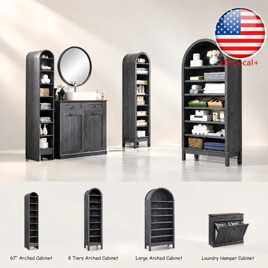 Storage - 67 Tall Arched Bathroom Storage Cabinet,
