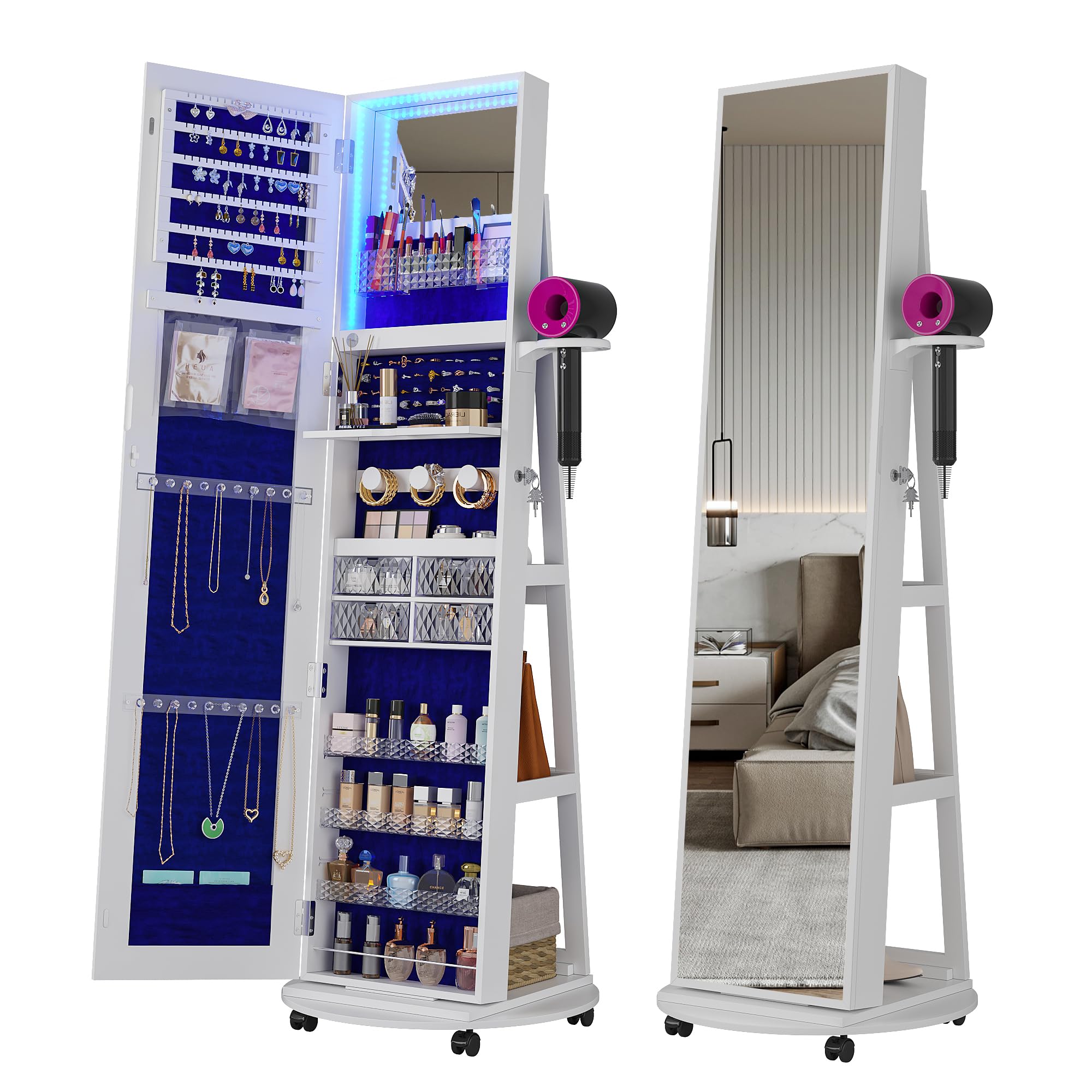 360° Swivel Jewelry Armoire wi - Full Length Mirror Jewelry Armoire ulasan dan harga