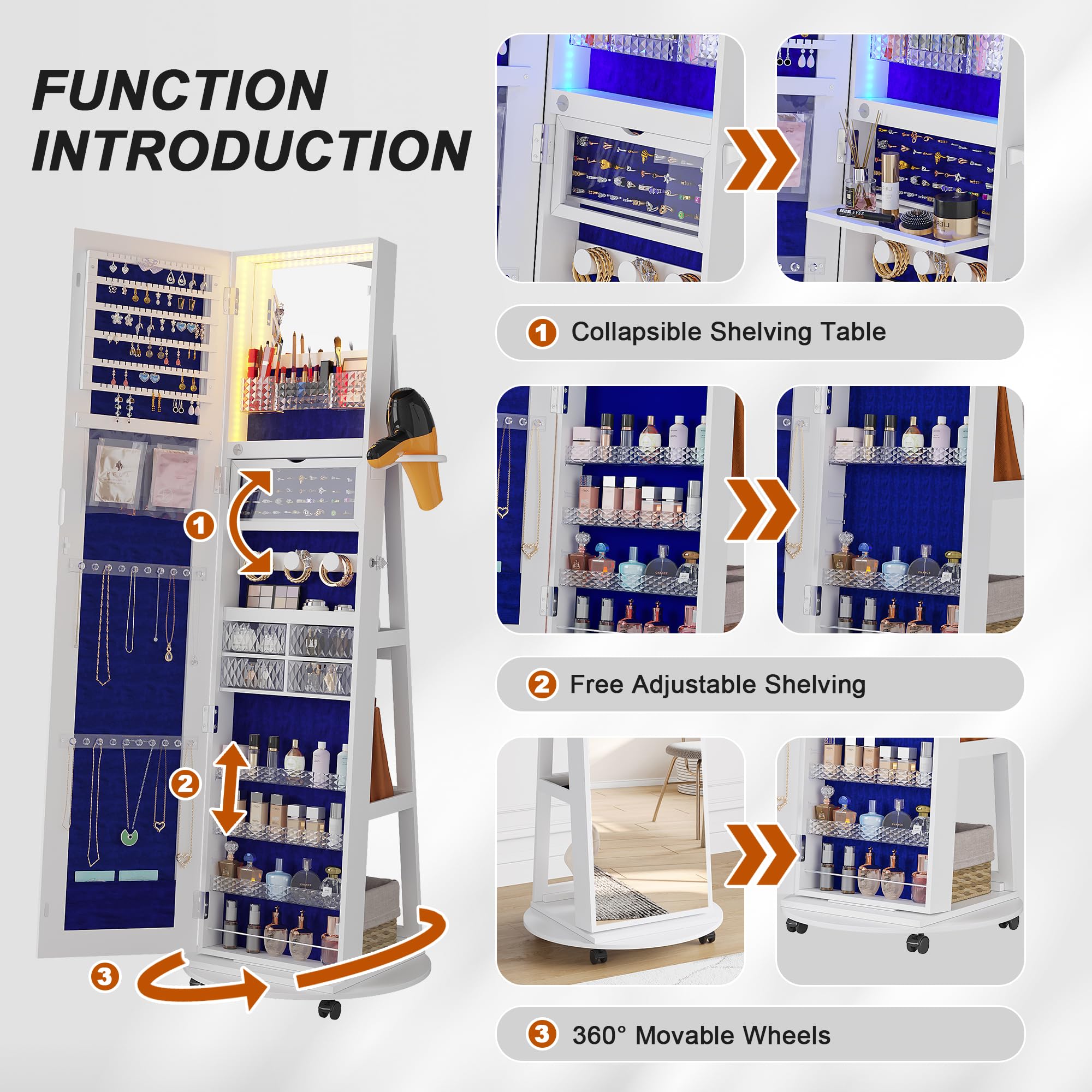 360° Swivel Jewelry Armoire wi - Full Length Mirror Jewelry Armoire ulasan dan harga