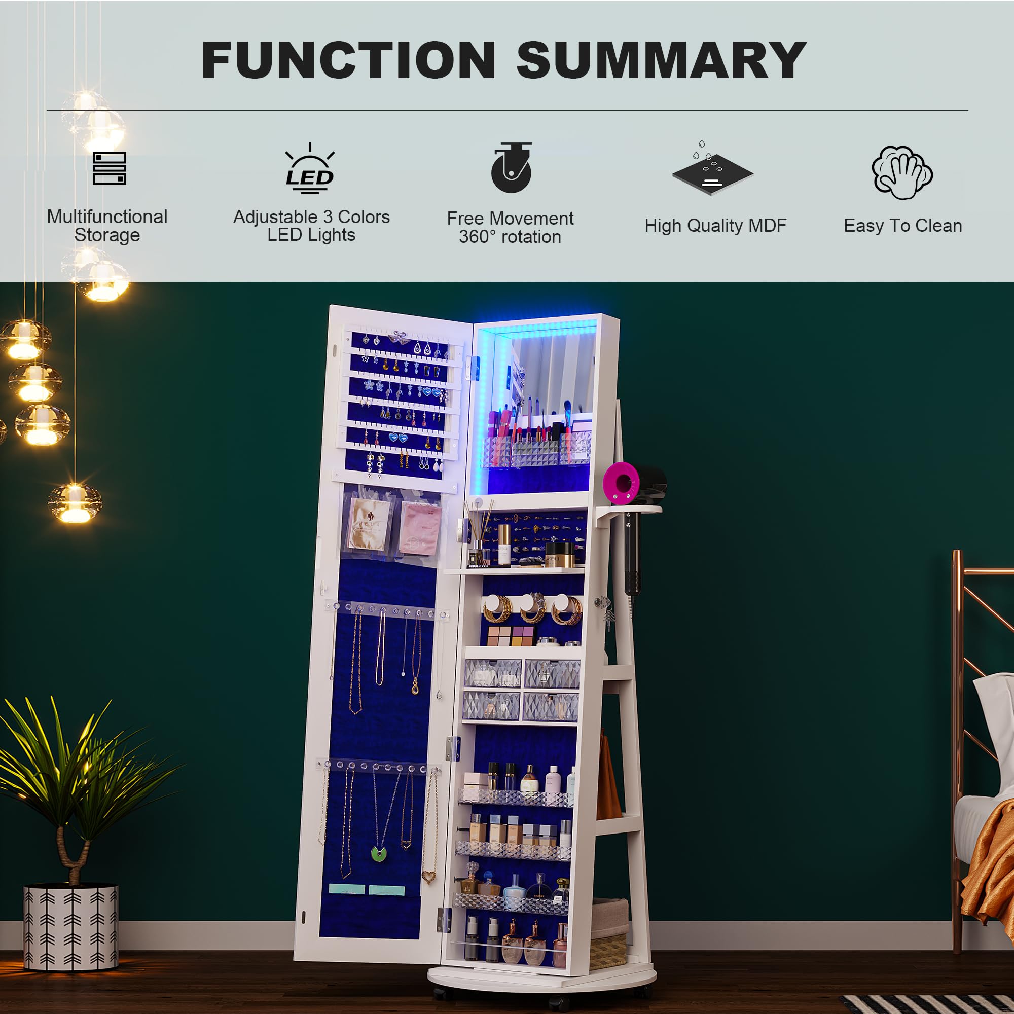 360° Swivel Jewelry Armoire wi - Full Length Mirror Jewelry Armoire ulasan dan harga