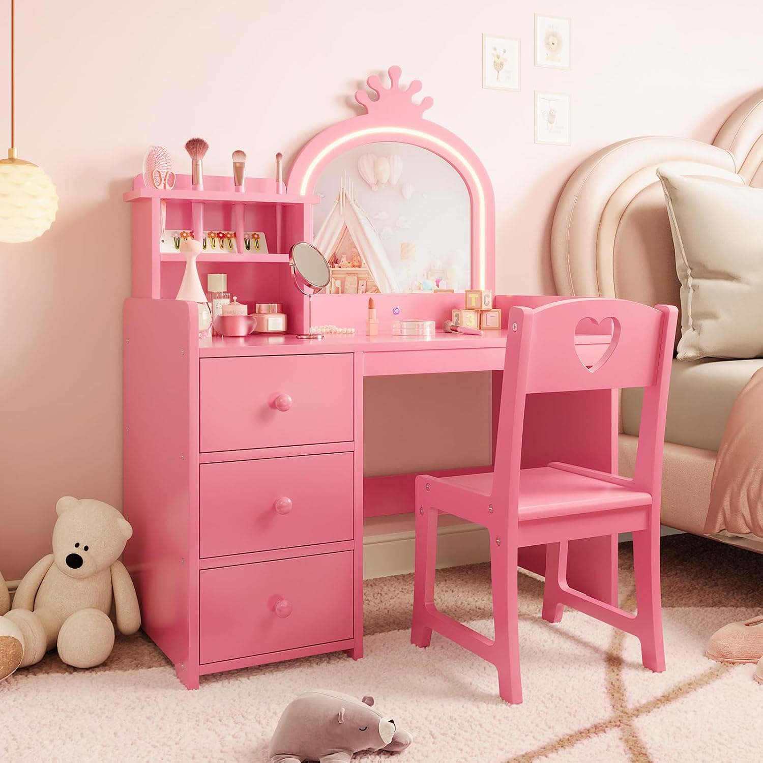 Kids Vanity Desk with Lighted  - Dressing Table Vanity With Lighted Mirror ulasan dan harga