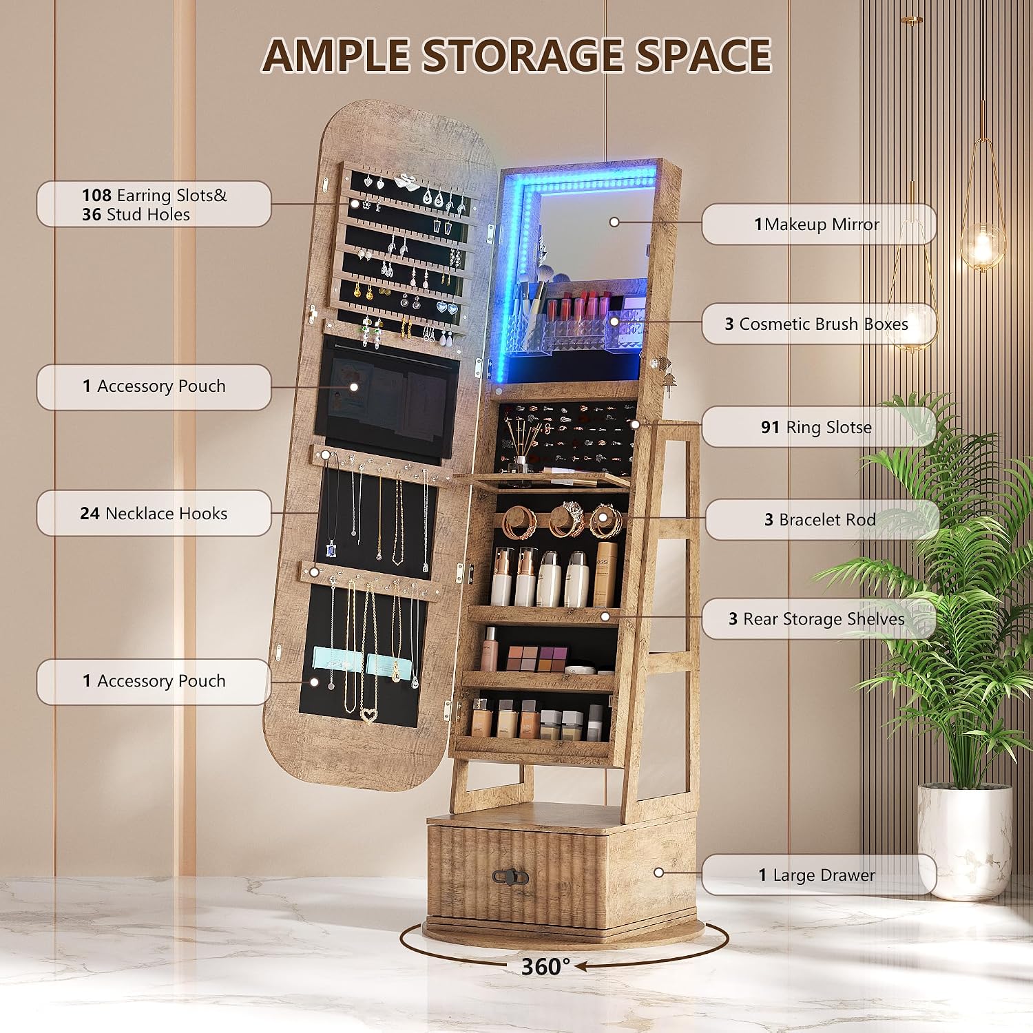 360 Swivel Jewelry Armoire Org - Full Length Mirror Jewelry Armoire ulasan dan harga