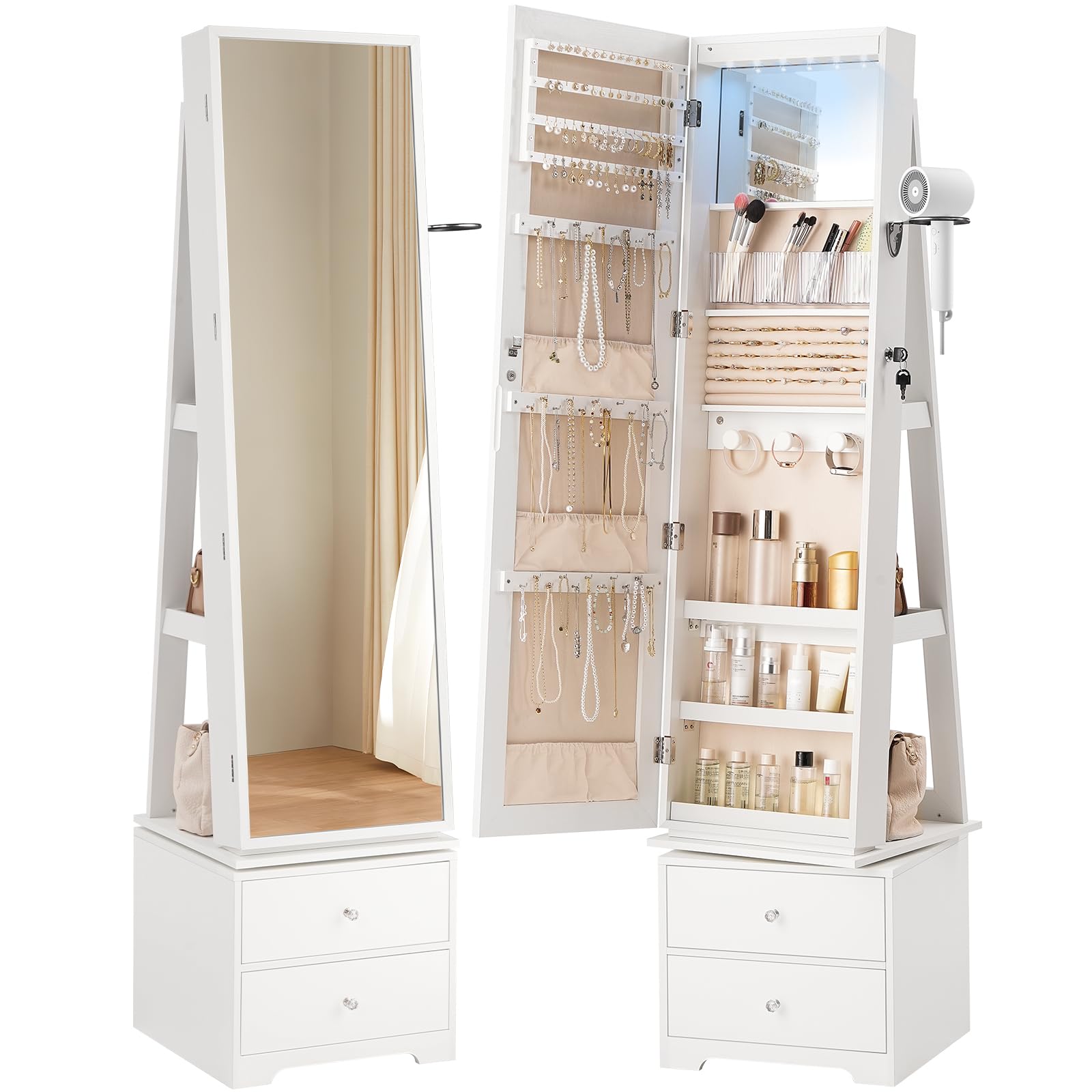 360° Swivel Jewelry Cabinet wi - Full Length Mirror Jewelry Armoire ulasan dan harga