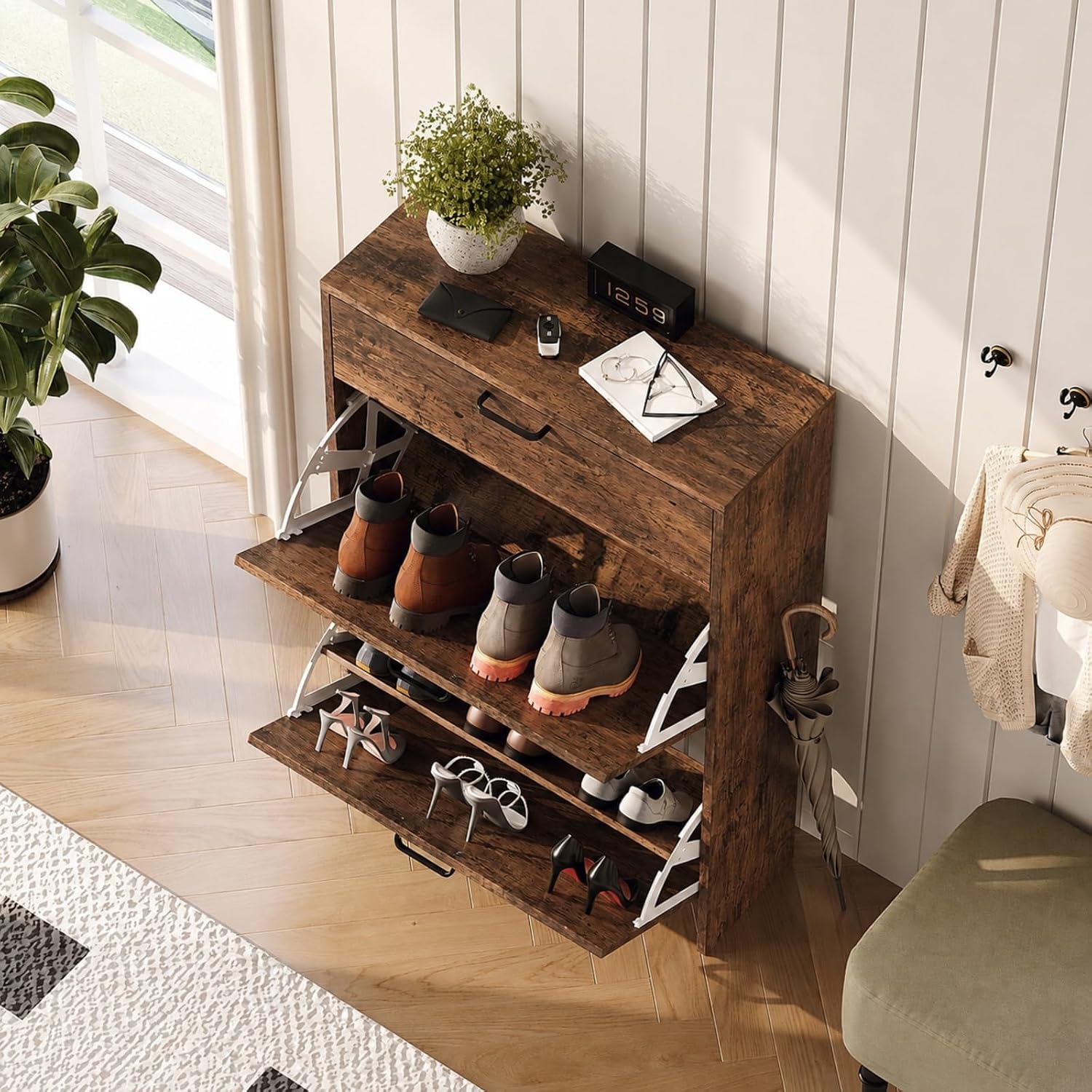#Slim Shoe Cabinet with 2 Flip - Shoe Rack Cabinet Narrow Entryway ulasan dan harga